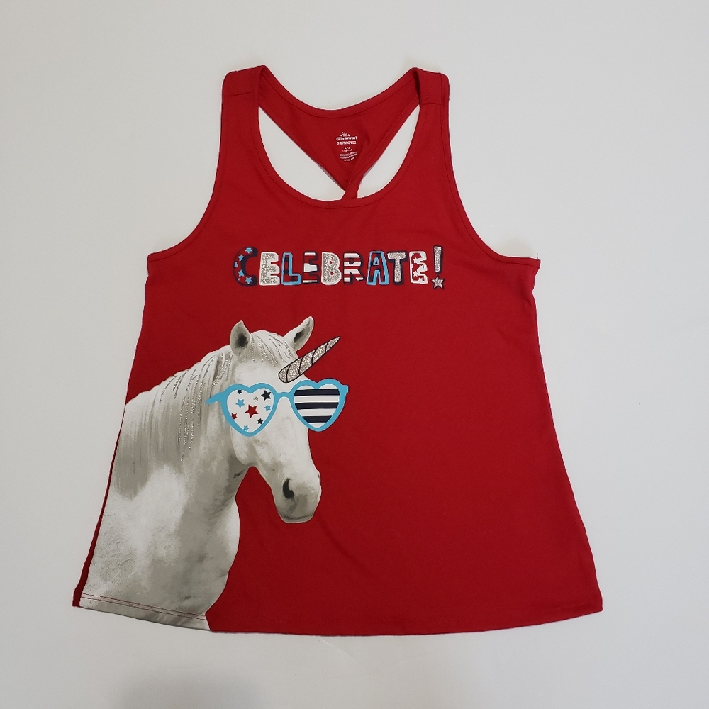 Girls Twisted Racer Back Unicorn Tank Top.